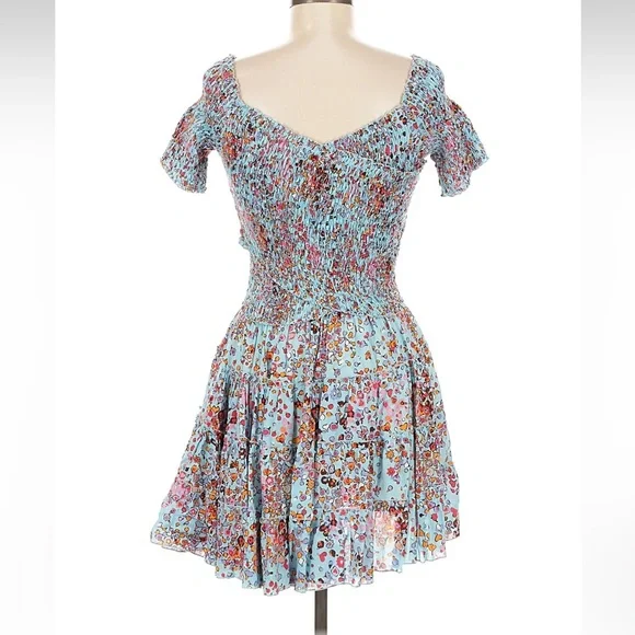 Poupette St Barth Soledad Mini Dress Medium Sky Blue Murrina Smocked - Picture 2 of 11